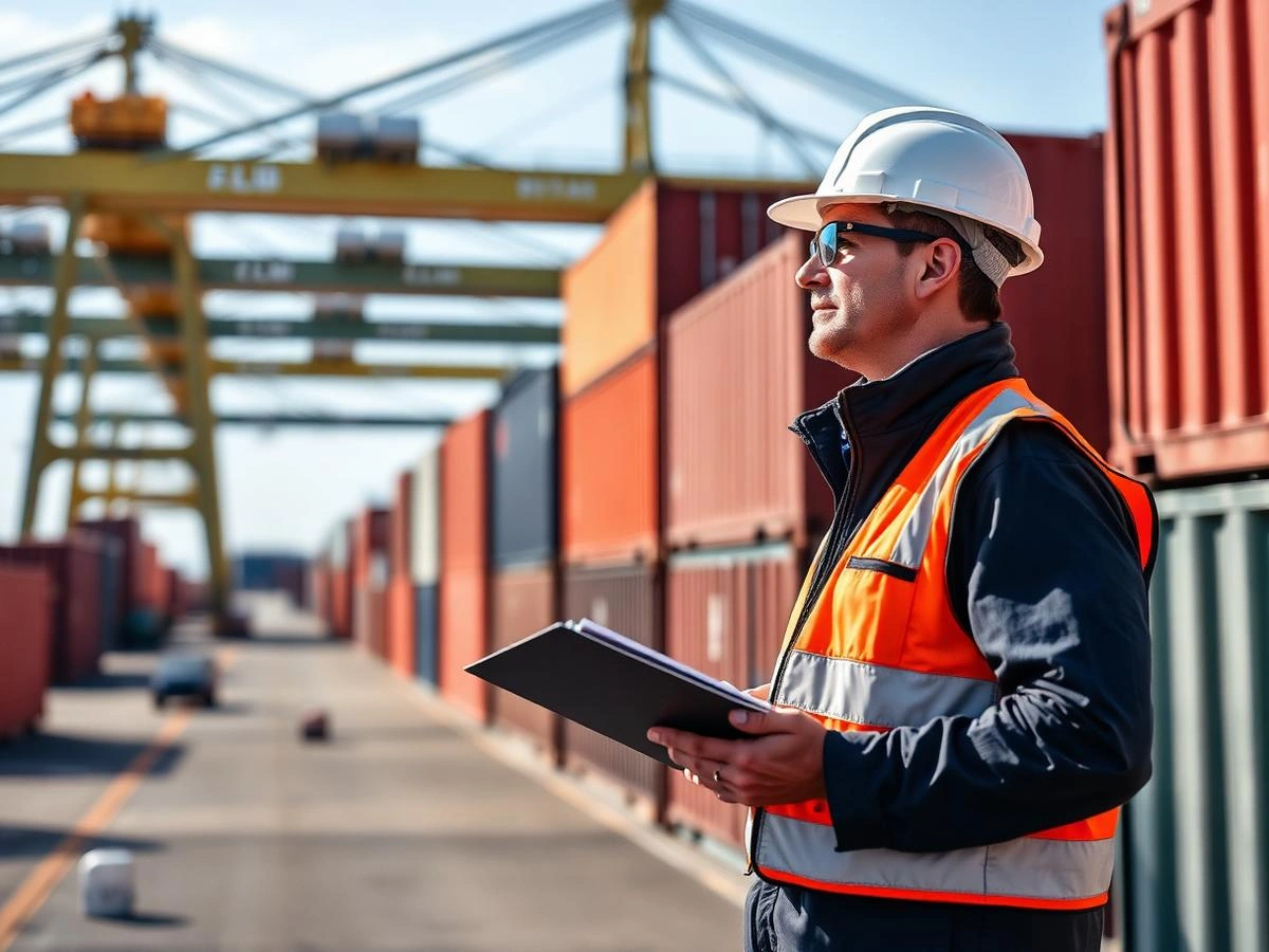 AMS surveyor inspecting cargo containers at port